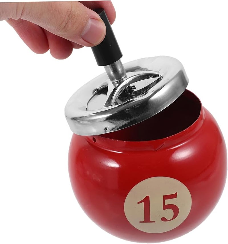 PACKOVE Portable Metal Ashtray Automatic Windproof Billiard Design Lightweight Ash Holder - Image 4